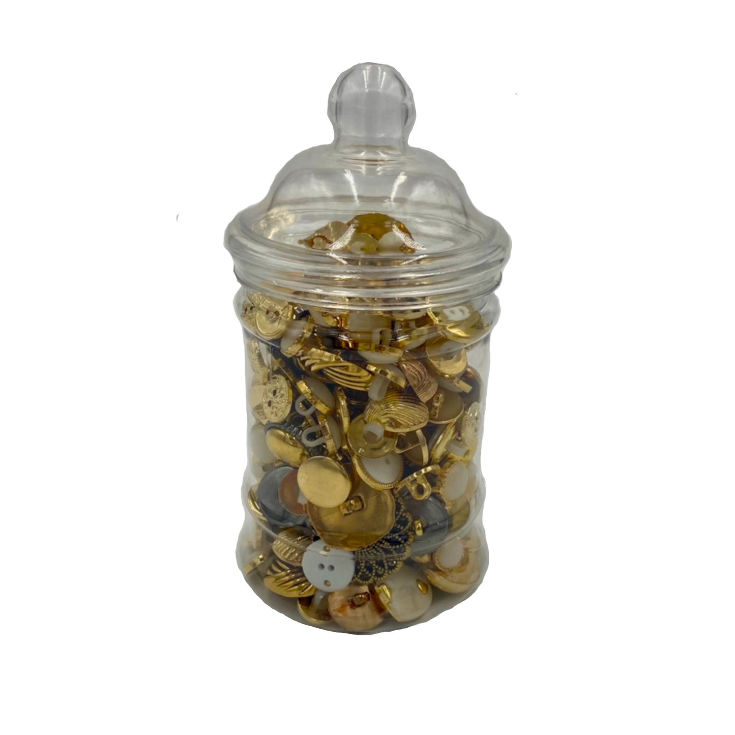 Jar of Silver and Gold Coloured Buttons