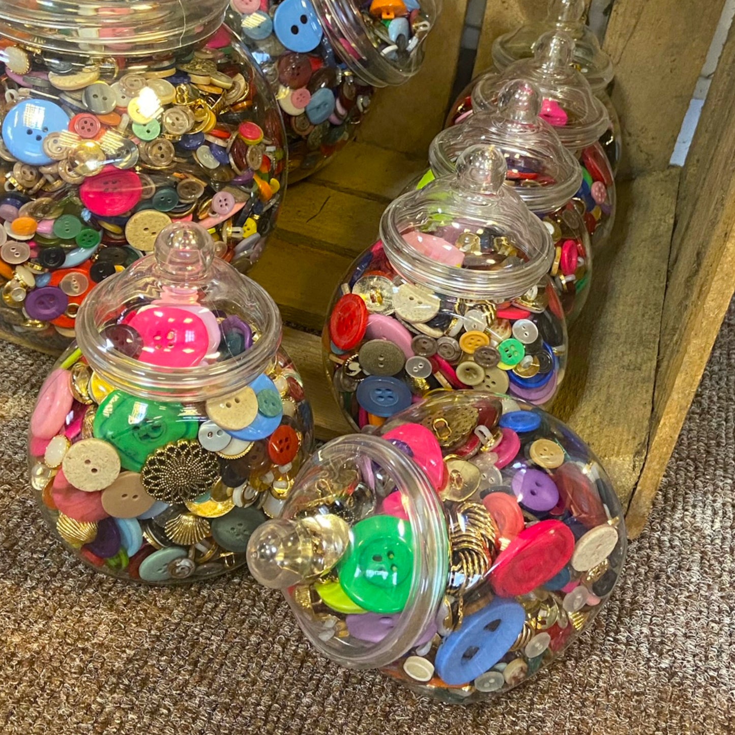 Jar of Mixed Coloured Buttons